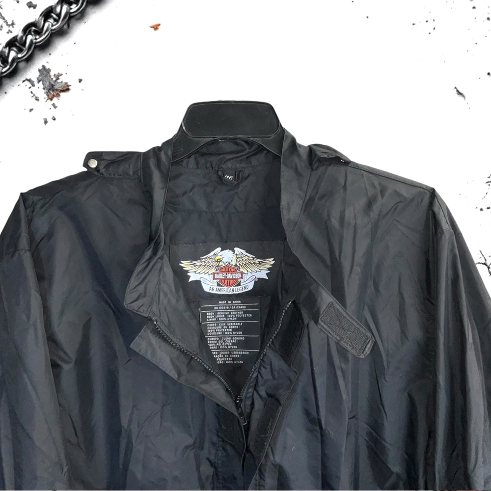 Harley Davidson Biker Leather Jacket w Zip Out Liner/Windbreaker Men 2XL - Picture 12 of 13